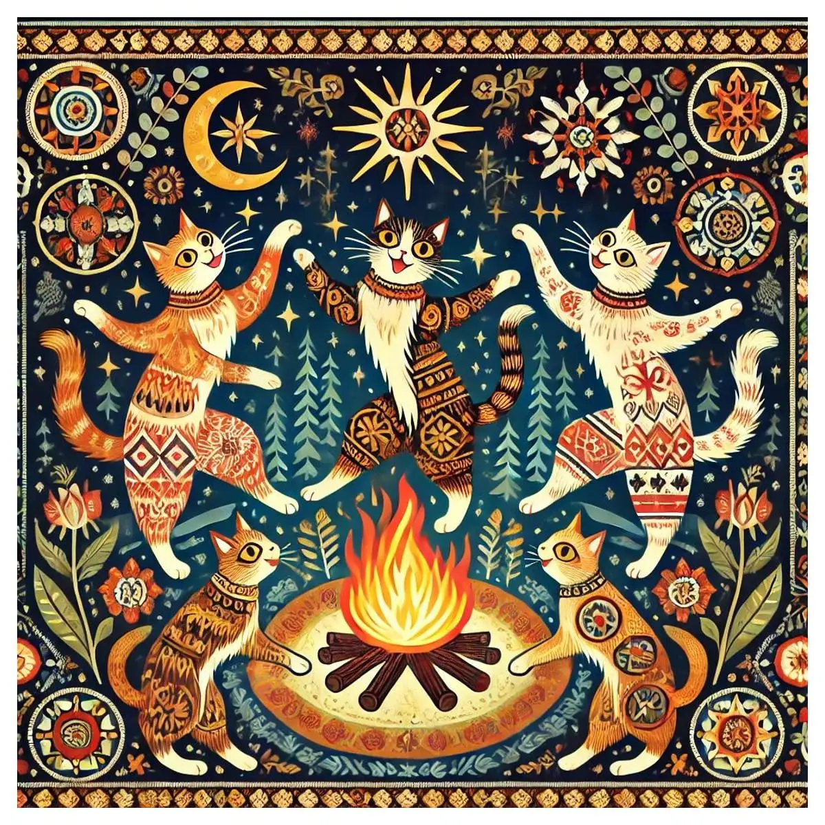 1 Stück 40 x 40 cm/15,74 Zoll, eine Gruppe von Katzen, die sich um das Lagerfeuer drücken, gestempeltes Kreuzstich-Set, DIY-Set, 11CT/14CT, Neuankömmling