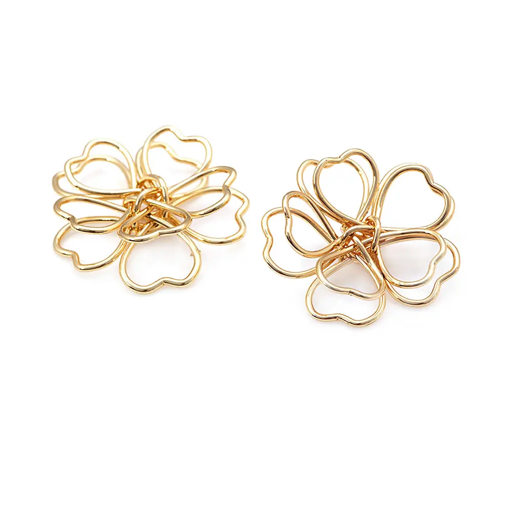 18K Gold Color Brass 3D Wire Flower Charms Pendants High Quality Diy Jewelry Making Necklace Earrings Accessories for Women