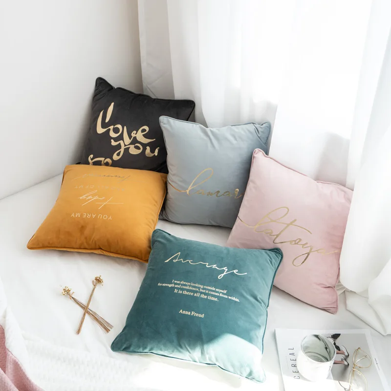 

Throw Cushion Cover Stylish Solid Color Simple High-end Living Room Sofa Bedroom Comfortable Golden Velvet Pillow Case Cover