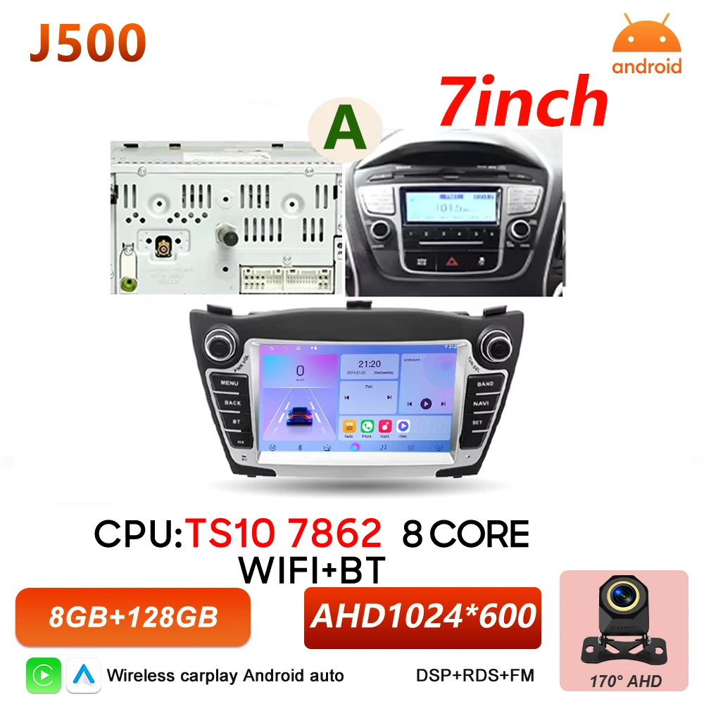 Android Auto autoradio voor Hyundai IX35 Tucson 2 LM 2009 - 2015 Carplay multimediaspeler autoradio BT Wifi 5G touchscreen DSP