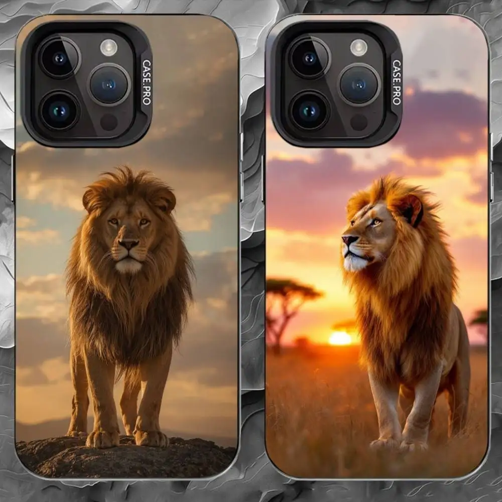 

M-male lion Phone Case For iPhone 17 16 15 14 13 12 11 Pro Max Plus Silver Matte Black Cover
