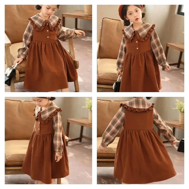 

Hot Kawaii Girl Fashion Tops Dress Student Spring Autumn Casual Cartoon Sailor Collar Pullover Doll Skirt Children's Clothing