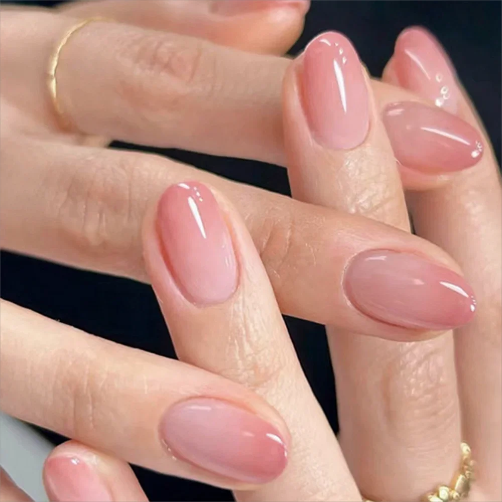 

Simplicity Fashion Girls Women 24Pcs/Set Short Oval Pink Gradient Full Coverage Wearable Fake Nails