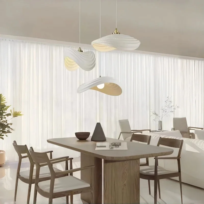 Modern Cream White Swirl Pendant Light with Gold Top for Kitchen Island Dining Room