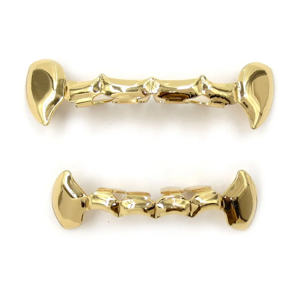2 pezzi placcati oro bocca denti superiore singolo grill cap hip hop denti decorazione per denti accessori denti griglie, Ottone