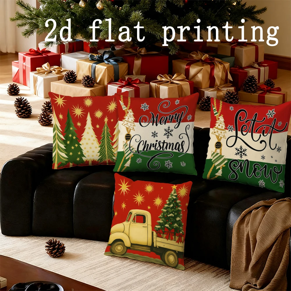 

Home Decor Merry Christmas Tree & Truck Pillows Suitable For Sofa Bedroom Car Pillow Cover Cushion Rectangular Back Cushion