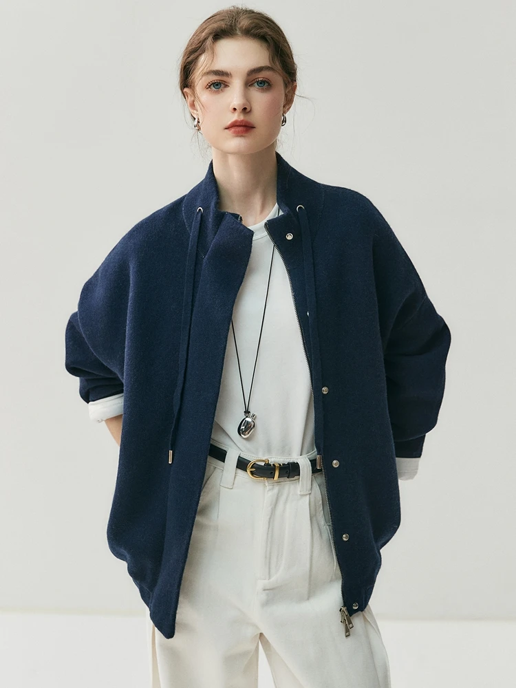 ADDONEE Damski Gruby Kardigan z Golfem Jesienno-Zimowy Sweter Płaszcz ze 100% Kaszmiru Luźny Rozpinany Kardigan z Kaszmiru na Zamek
