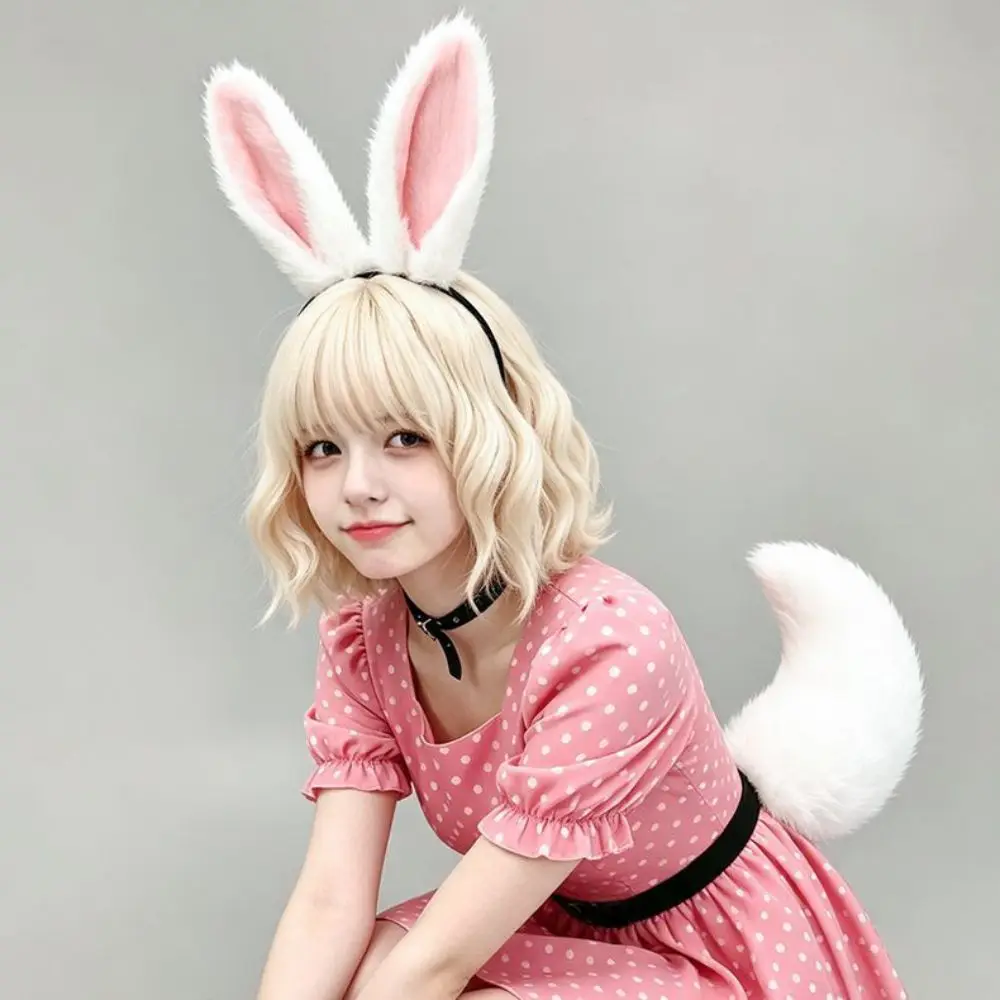 Fashion Cute Plush Bunny Ear Hair Hoop Animal Ear Comfort Long Rabbit Ears Headband Tail Sweet Decorative Headband Easter
