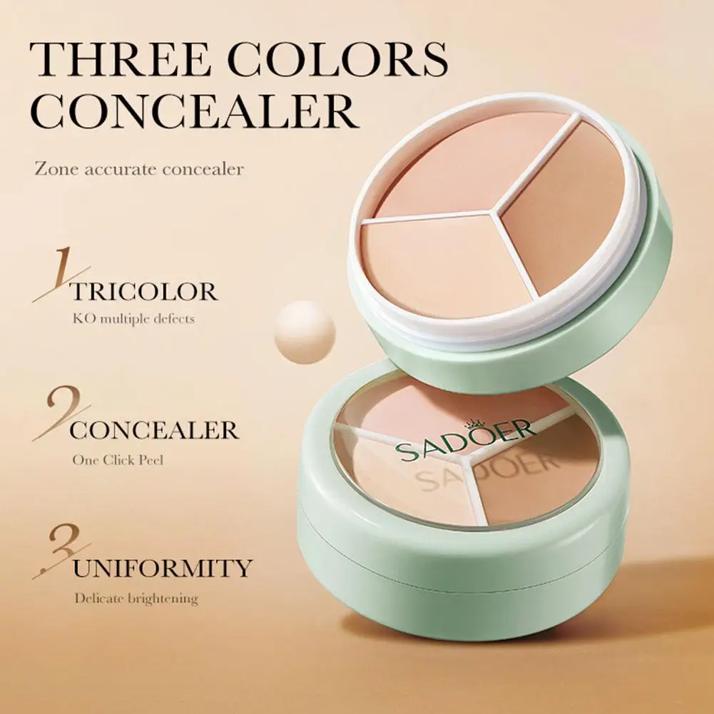 3 Color Concealer with Bright Natural Dark Grey Shades Full Coverage Concealer Cream to Correct Conceal Redness Dark Circles