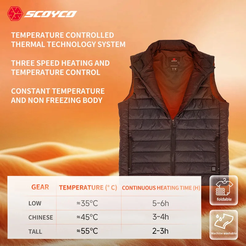 Scoyco Electric Heated Motorcycle Vest Autumn Winter Warm Motorbike Rider Vest Men Women Zones Heated USB Jackets Motocross Vest