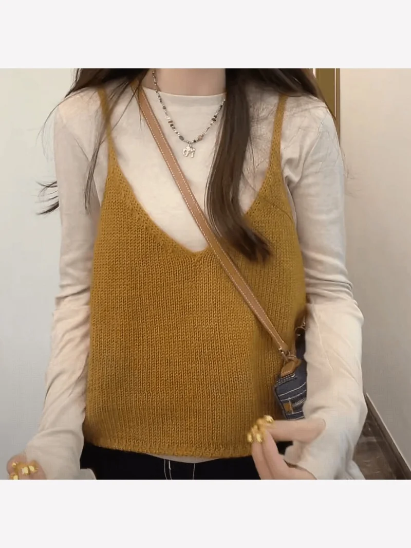 

Korean Sle Knitted Set Women's Faion Inner Wear Base Layer irt And Vest Cute Matching Two Piece Set High Waist orts