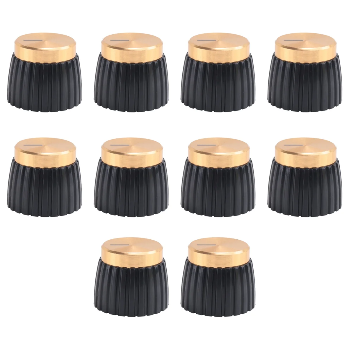 10x Guitar AMP Amplifier Knobs Push-on Black+Gold Cap for Amplifier