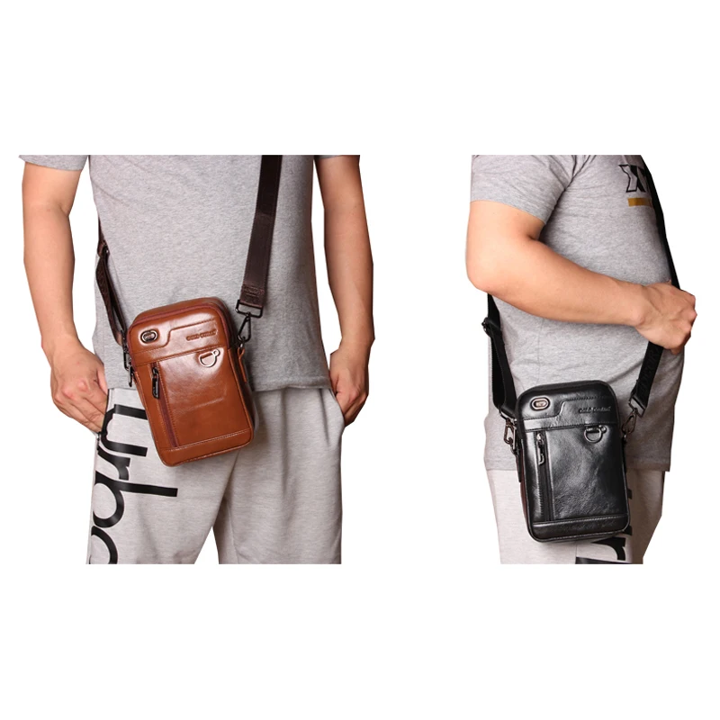 Men Genuine Leather Fanny Pack Waist Bag Cell/Mobile Phone Pouch Coin Purse Pocket Travel Belt Waist Pack Casual Bum Hip Bag