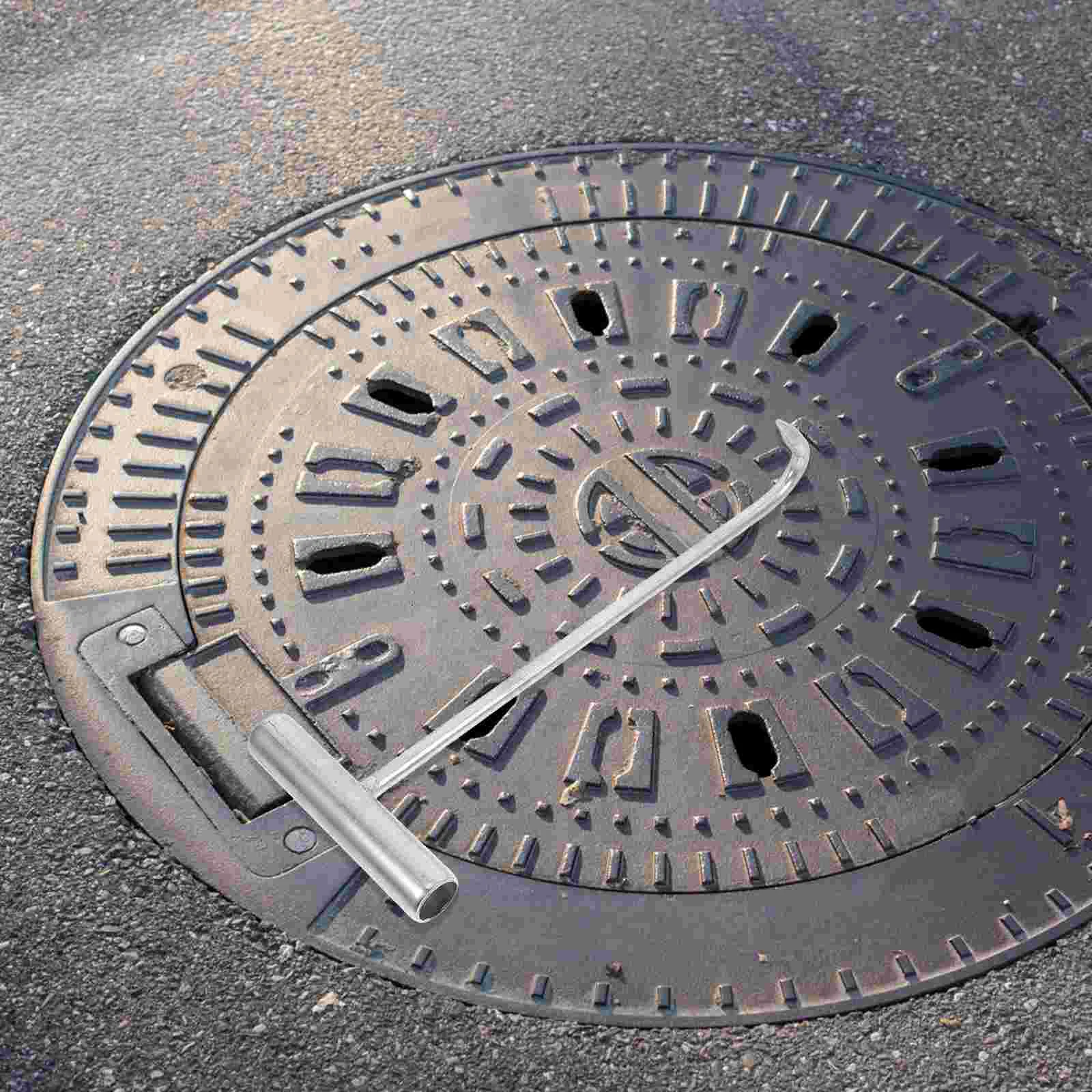 Hook Manhole Cover Heavy Duty Hooks Lifter Spanner Silver Stainless Steel Handle