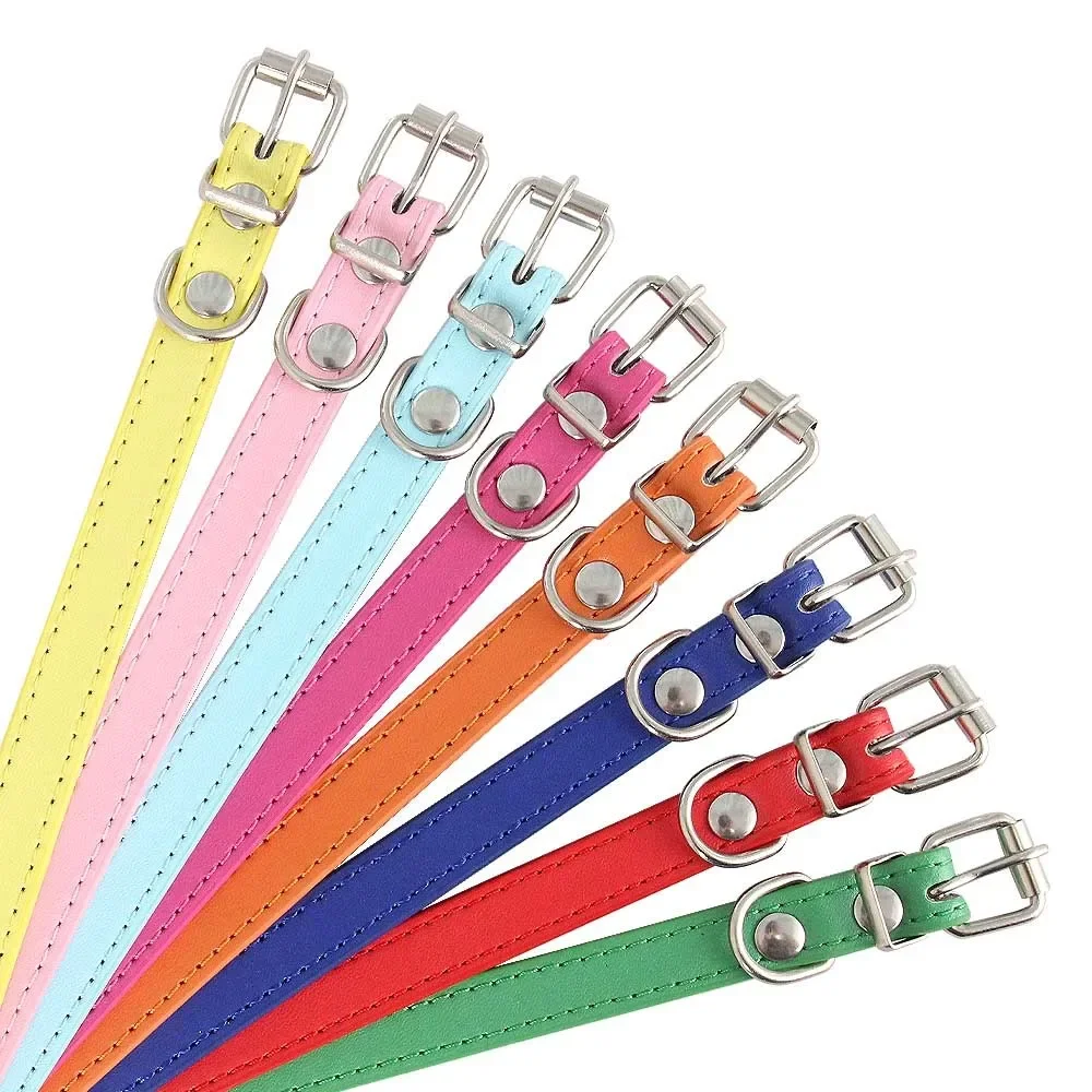 Wholesale 16 PCS Pet Collar Solid PU Leather Puppy Collars for Small Medium  Large Dogs Cat Neck Starp Pet Supplies Accessories