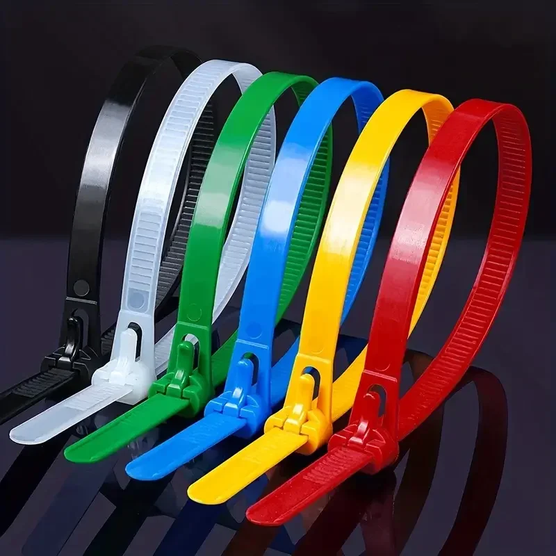 100 Reusable Cable Ties, Cable Lock Loop Nylon Ties Removable, Recyclable, Mixed Colours, Black, White