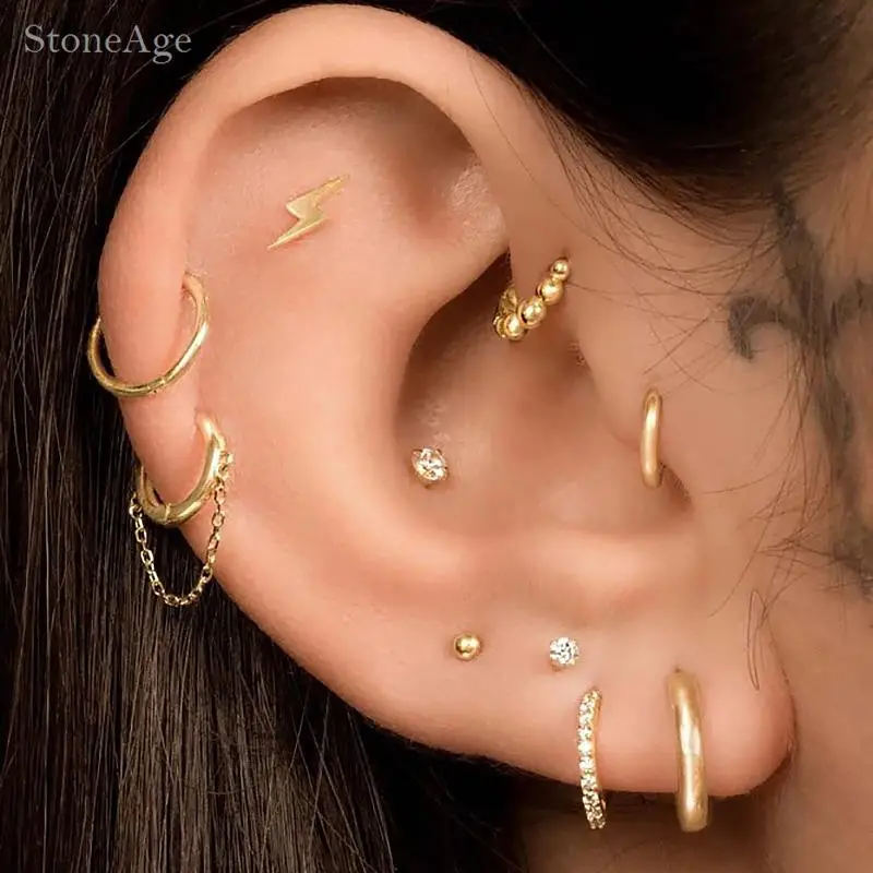 6mm Edelstahl Hängesegment-Clicker-Creolen mit Kette 1 Stück Ohrpiercing-Ring Knorpel Helix Ohrläppchen Ohrring Schmuck – Detail 1
