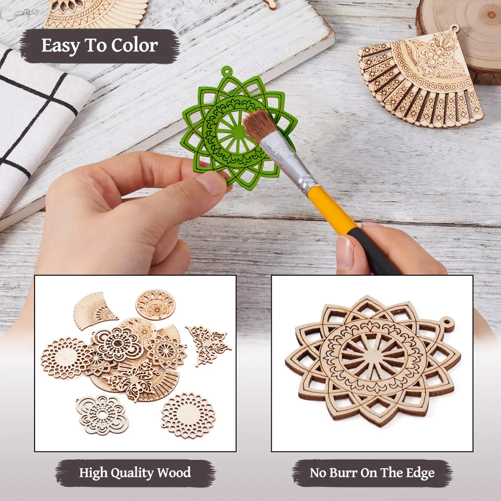 Filigree Wood Dangle Earring Making Kit Butterfly Fan Pendant with Earring Hook & Jump Ring DIY Jewelry Making Accessories