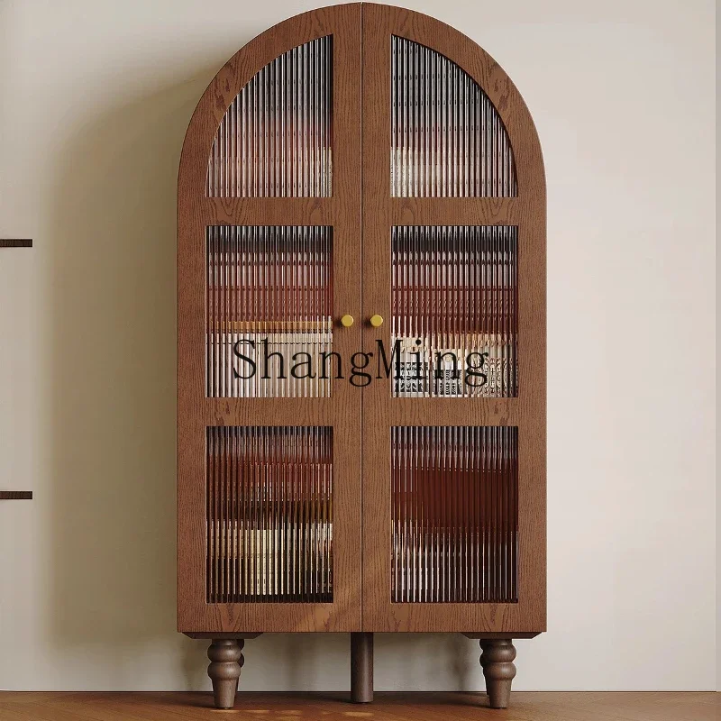 

SM home high-end retro walnut dining side glass wine cabinet living room wall storage cabinet