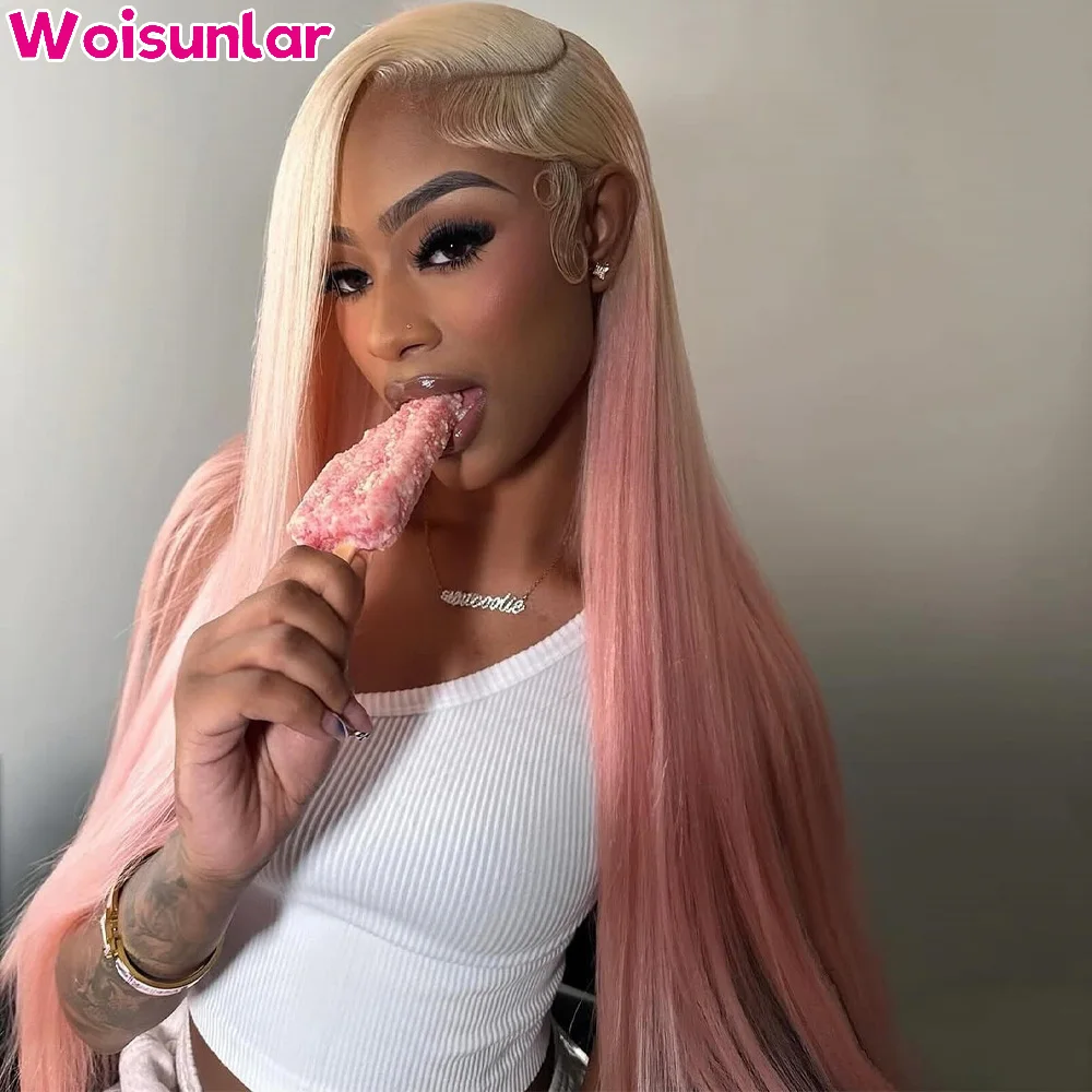 

34 inches Ombre pink and 613 Front Lace wigs human hair 13X4 13x6 Transparent Lace Straight 200% For Women Human Hair Wigs 100%