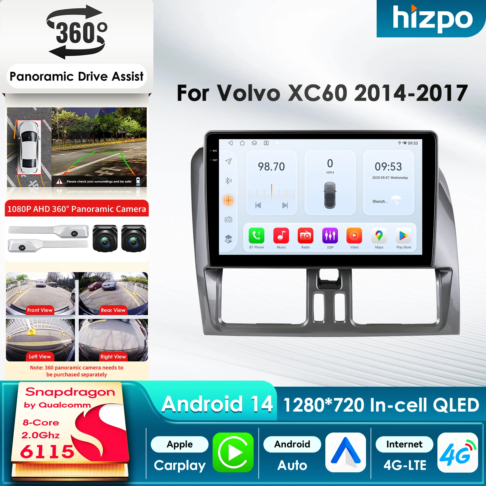 

Автомобильный мультимедийный плеер Hizpo на Android с процессором Snapdragon для Volvo XC60 2008-2017, GPS, Carplay, автомагнитола, 4G, AI, интеллектуальный экран, стереосистема