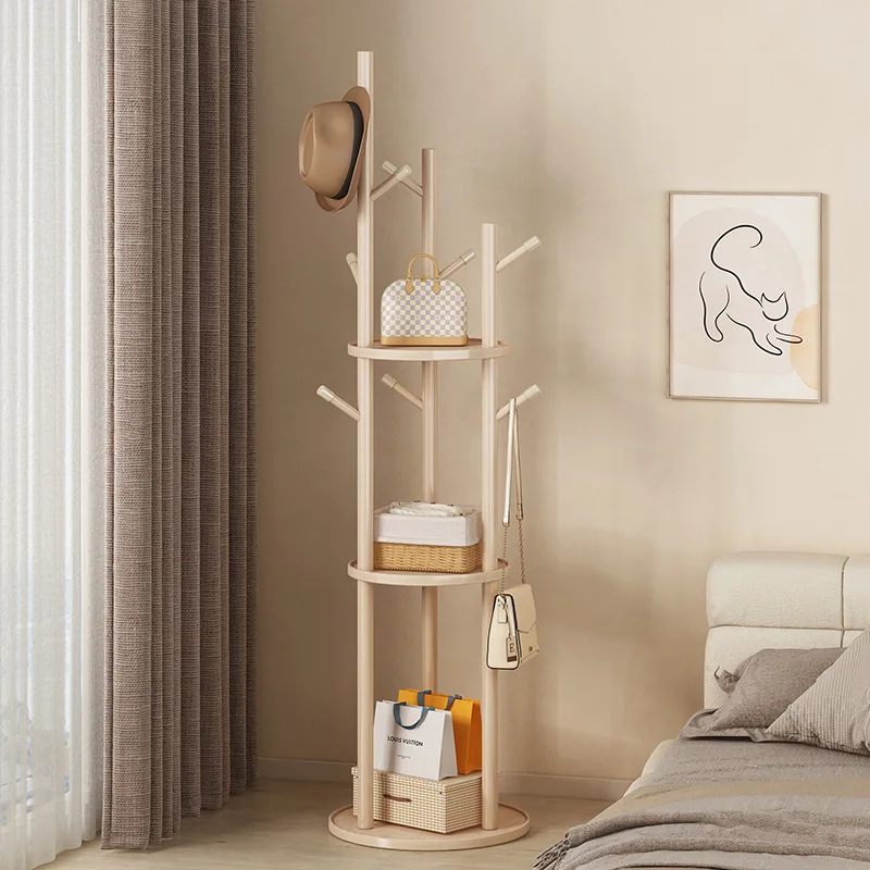 Rotating Coat Rack for Solid Wood Clothing Stand Floor Standing Wardrobe Organizer for Bedroom Living Room Home Use