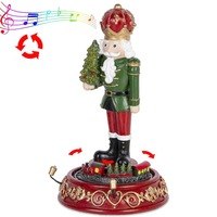 Christmas Nutcracker Figurine with LED Lights & Rotating Train, Music Box Village Decoration, Collectible Xmas Table Ornament