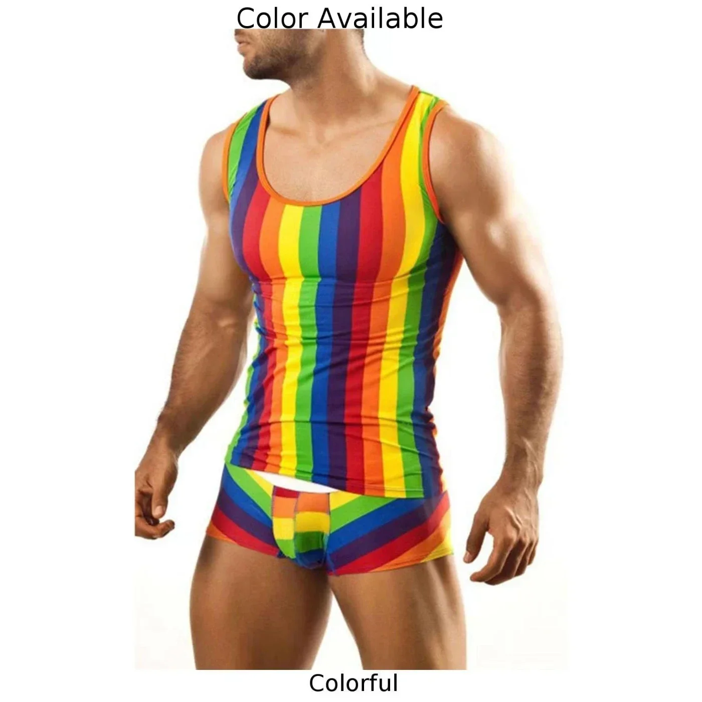 Tank Men Pajamas Set Daily Office Tight Casual Colorful Comfortable Gym M-3XL Rainbow Round Collar Sexy Comfortable