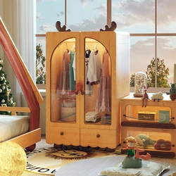 Garde-robe en bois massif pour enfants, armoire de rangement pour bébé, dessin animé, garçon et fille