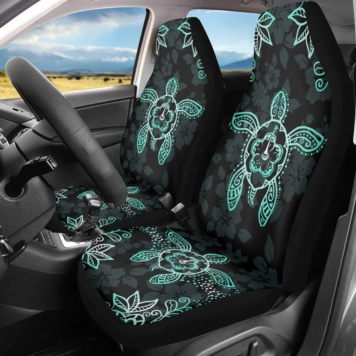 2Pcs Car Accessories Tribal Sea Turtle Polynesian Hawaiian Style Universal Fit Car Seat Covers 2 Pcs Set Front Seat Seat Covers