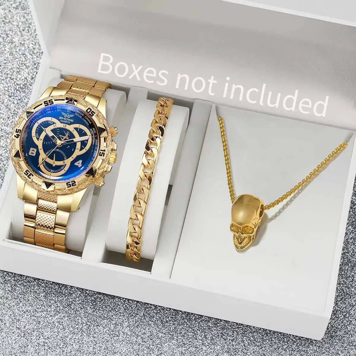 남성용 비즈니스 시계 패션 스틸 밴드, 쿼츠 시계 쥬얼리 세트, 박스 없음, 3PCs/세트