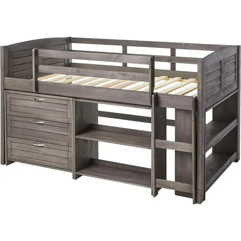 Twin Size Antique Grey Louvered Low Profile Bed for Kids - Group B