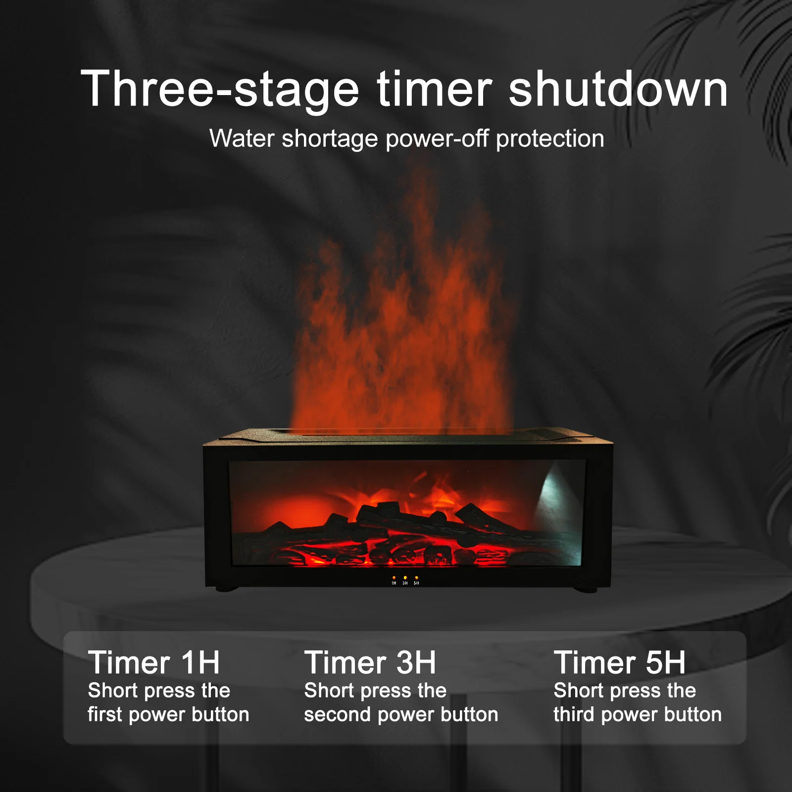 Home Relaxation 261*101*97MM 3D Flame Humidifier Colorful Humidifier Realistic Flame Effect Timed Shutdown Function