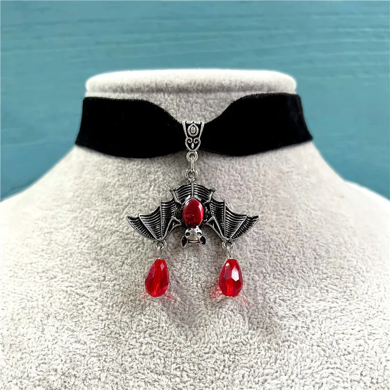 Vintage Gothic Bat Choker For Women Fashion Witch Accessories Gift Red Crystal Bat Mystery Pagan Jewelry Punk Goth Necklace 2022