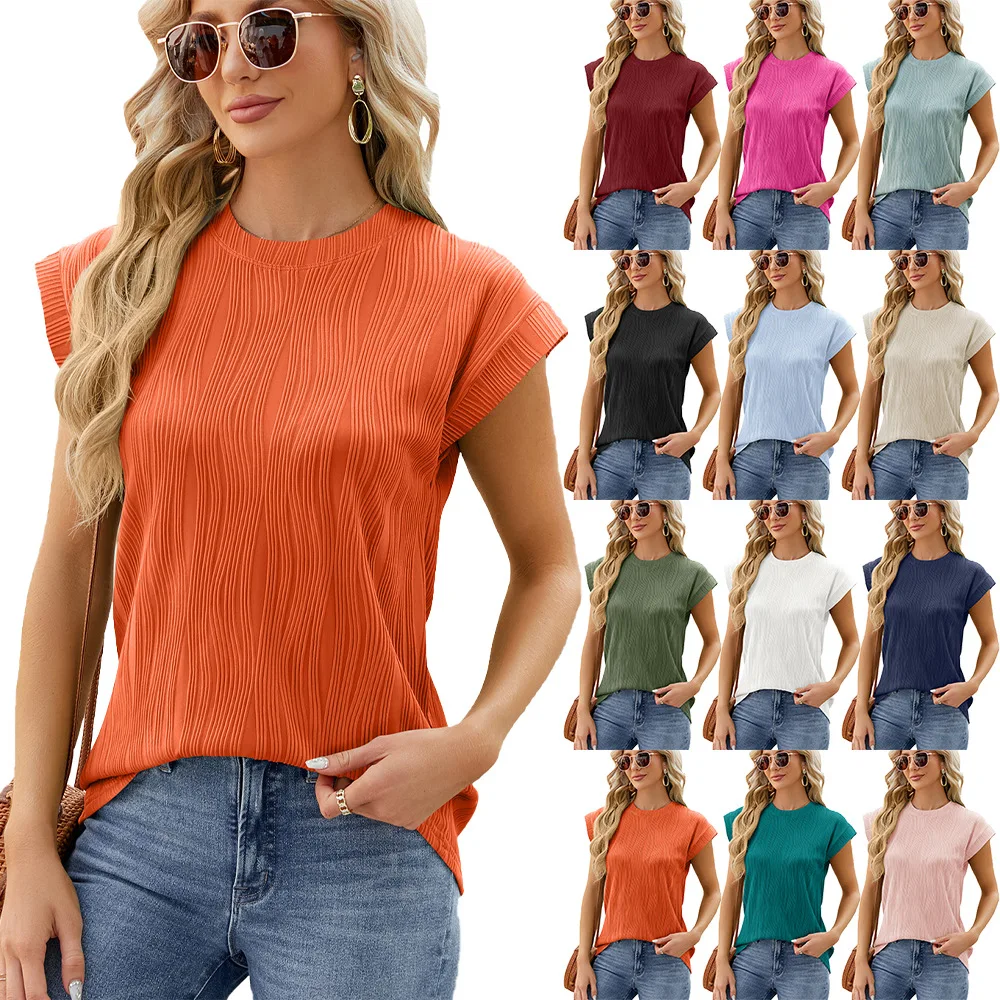 Summer new solid color round neck loose short-sleeved T-shirt top