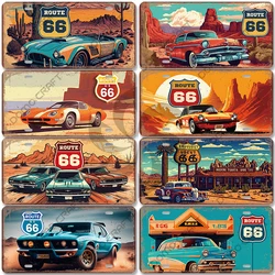 Route 66 License Plate Metal Tin Sign Classic Cars Metal Plaque Wall Art Decor for Garage Car Club Bar Pub Man Cave