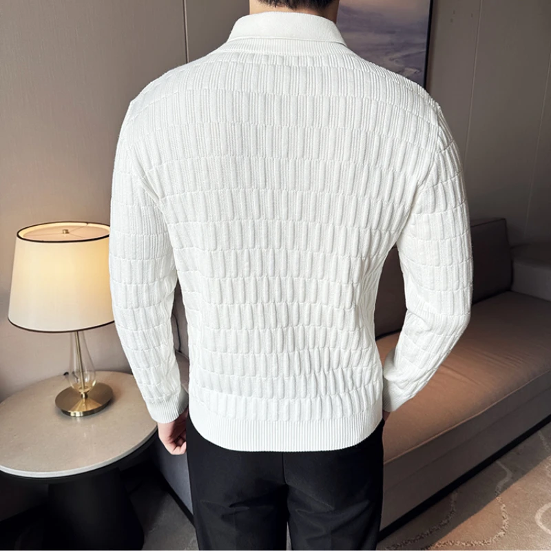 70%COTTON High Quality Men Lapel Solid Color Warm Sweater for Autumn and Winter Layered-look Sweater with A Sewn-in Shirt Collar