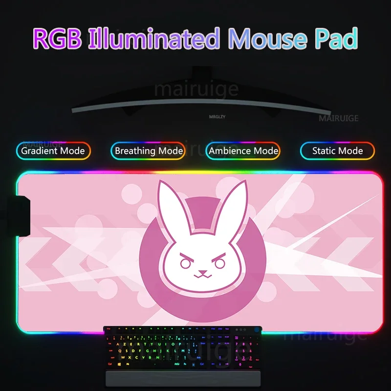 

Cartoon Rabbit RGB Led Backlight Mouse Pad Pink Decoration Large Keyboard MouseMat Bunny MousePad Gaming Accessories Desk Mats