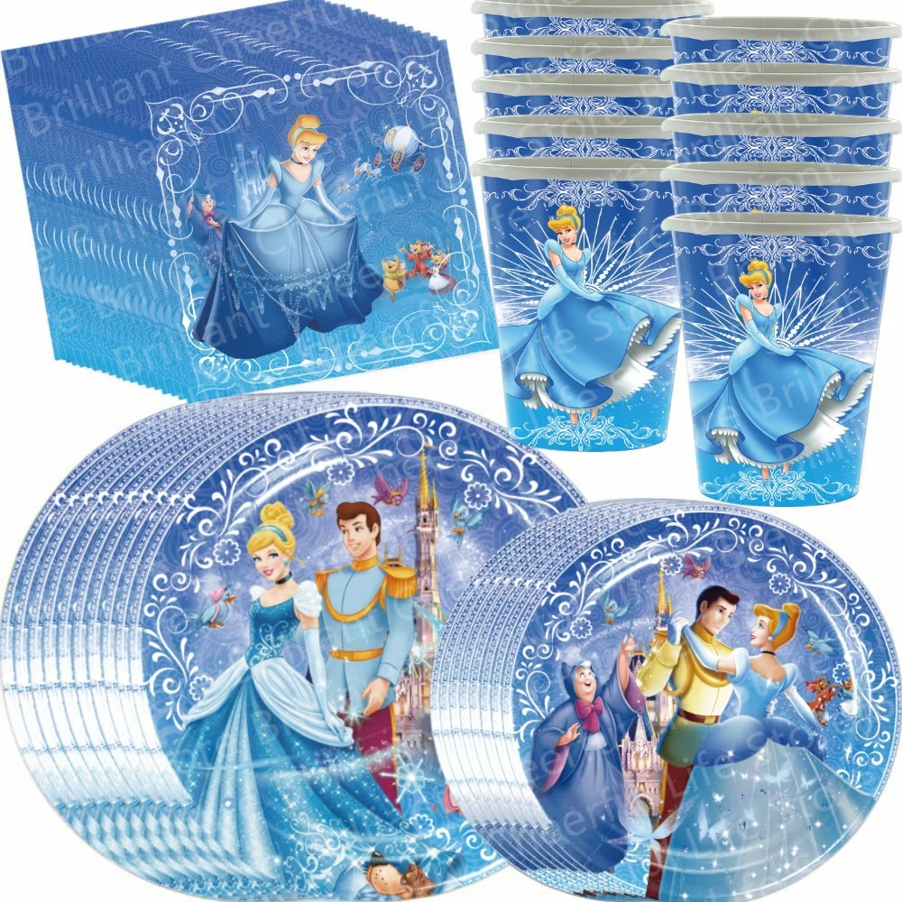 50Pcs/Pack Disney Princess Cinderella Disposable Tableware Set Paper Plate Cup Napkin Girl Baby Shower Birthday Party Decoration