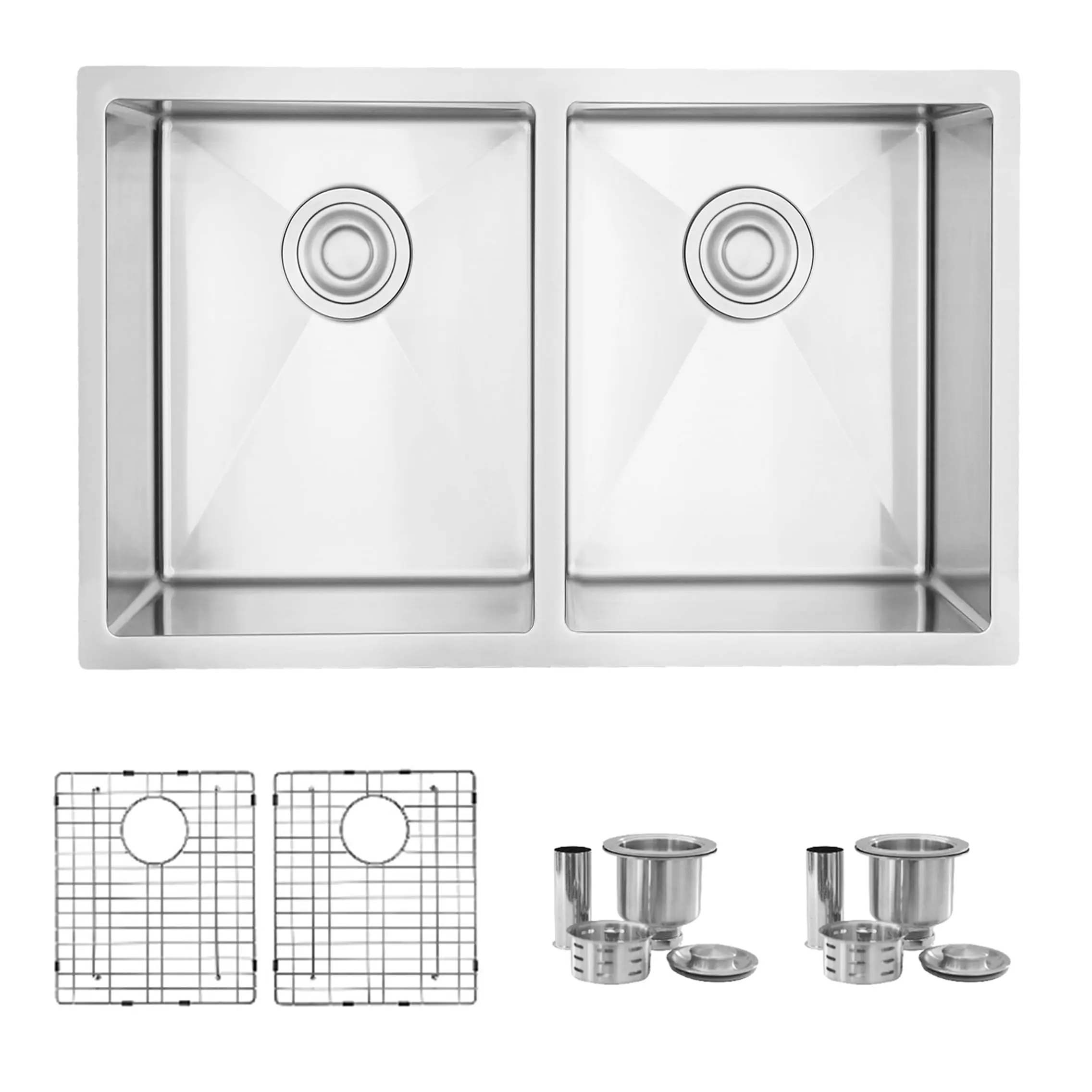 Double Bowl Kitchen Sinks 28 x 18 Inch Drop In or Undermount 10mm Radius s 18G Stainl Steel Sink with Bottom Grids and