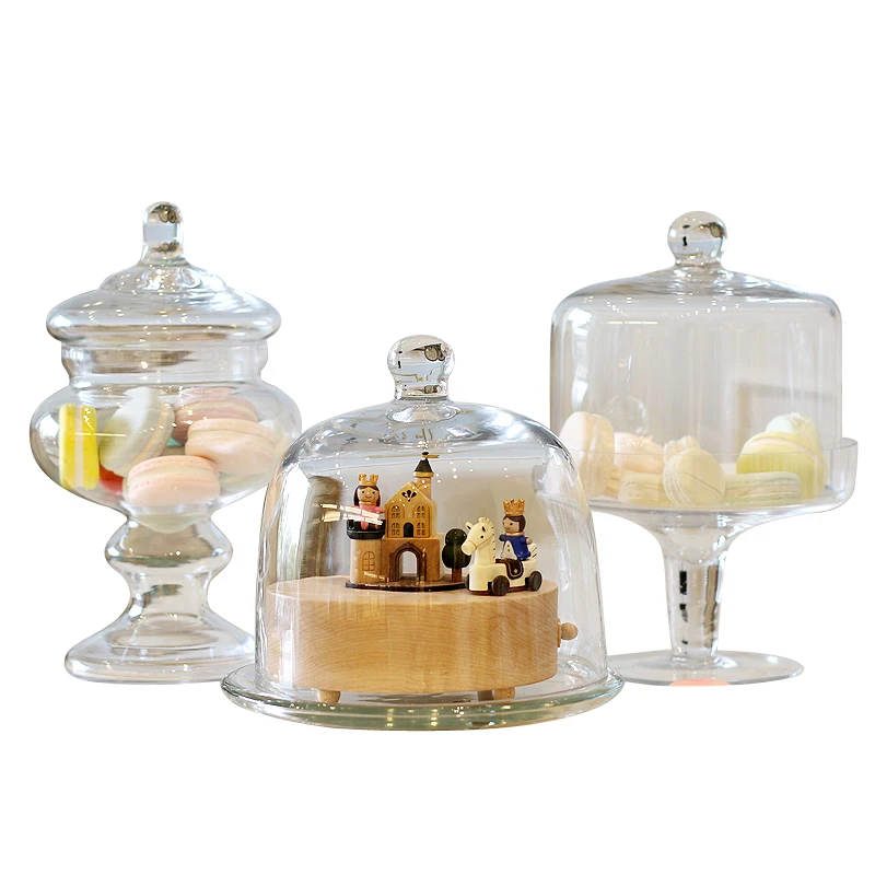 European-Style Transparent Glass Sealed Beans Storage Jar Candy Box Cake Plate with Lid Dessert Bar Decoration