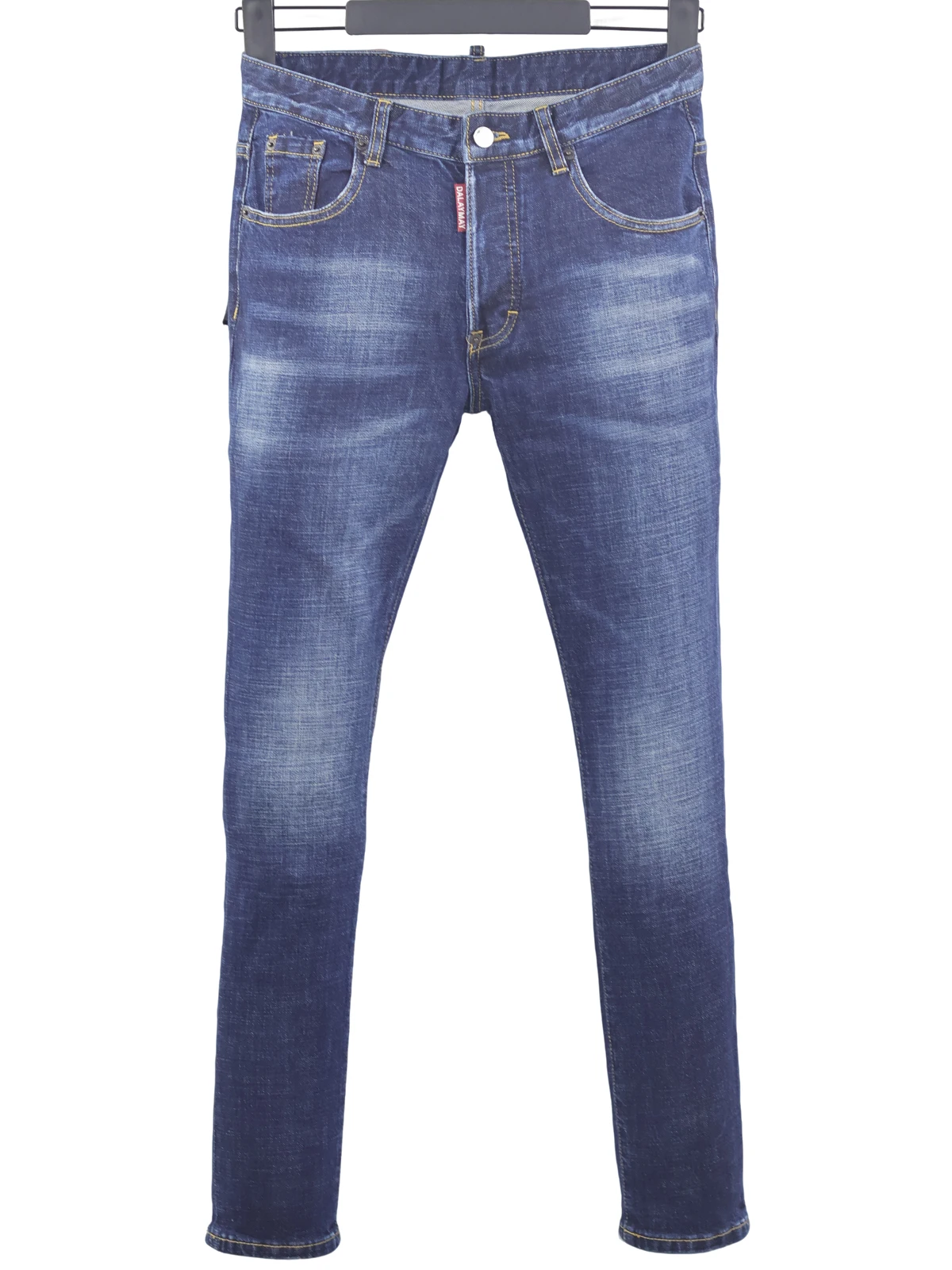 

6040, новые мужские джинсы Four Seasons D2, потертые рваные дырки, трехмерная резка ног, синий цвет