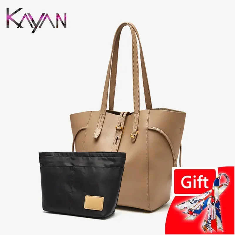 Large Genuine Leather Women's Bucket Bag Natural Leather Handbag for Women Casual Designer Female Shoulder Tote Bag Ladies Purse