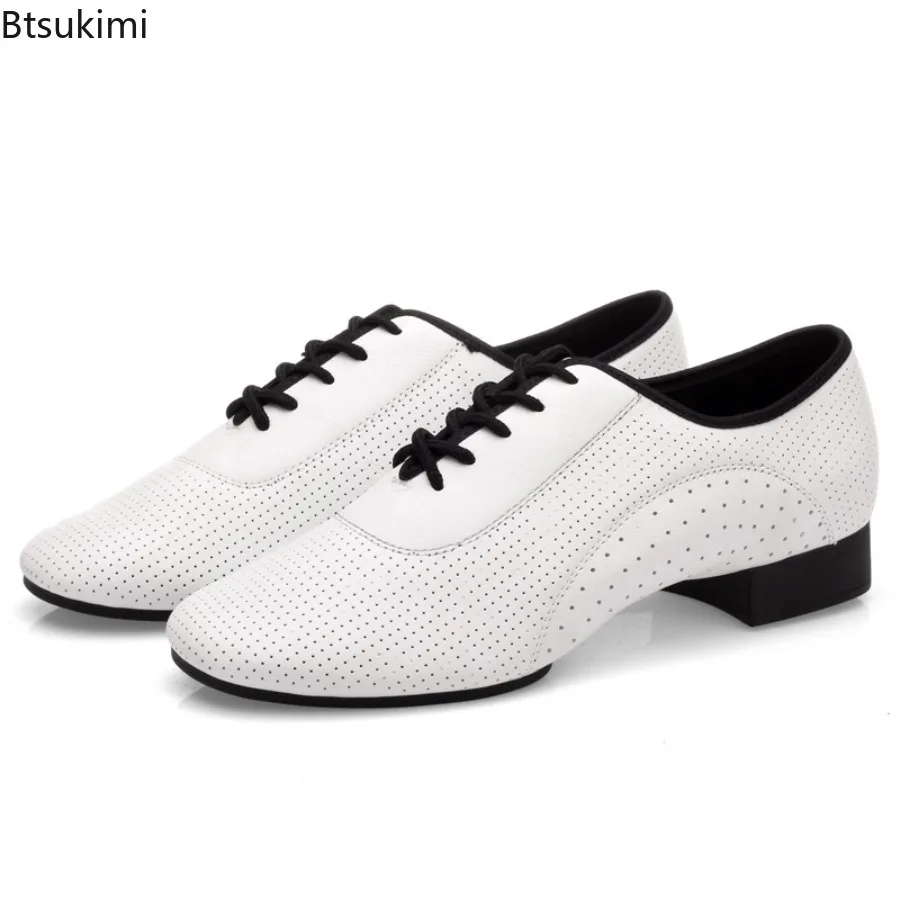 Nuevos Zapatos de Baile Latino de Cuero Genuino para Hombre, Zapatos de Baile de Salón de Cuero Brillante, Zapatos de Baile Moderno, Zapatillas Cuadradas, Zapatos de Tango