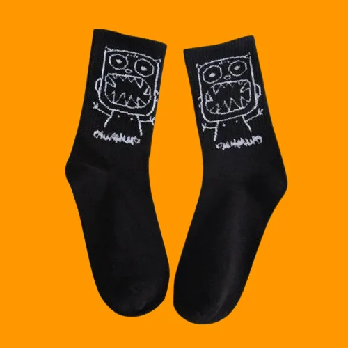 5/10 Pairs Men's Minimalist Expression Multi-cotton Black and White Socks Cartoon Cotton Hip-hop Funny Long Socks for Couples