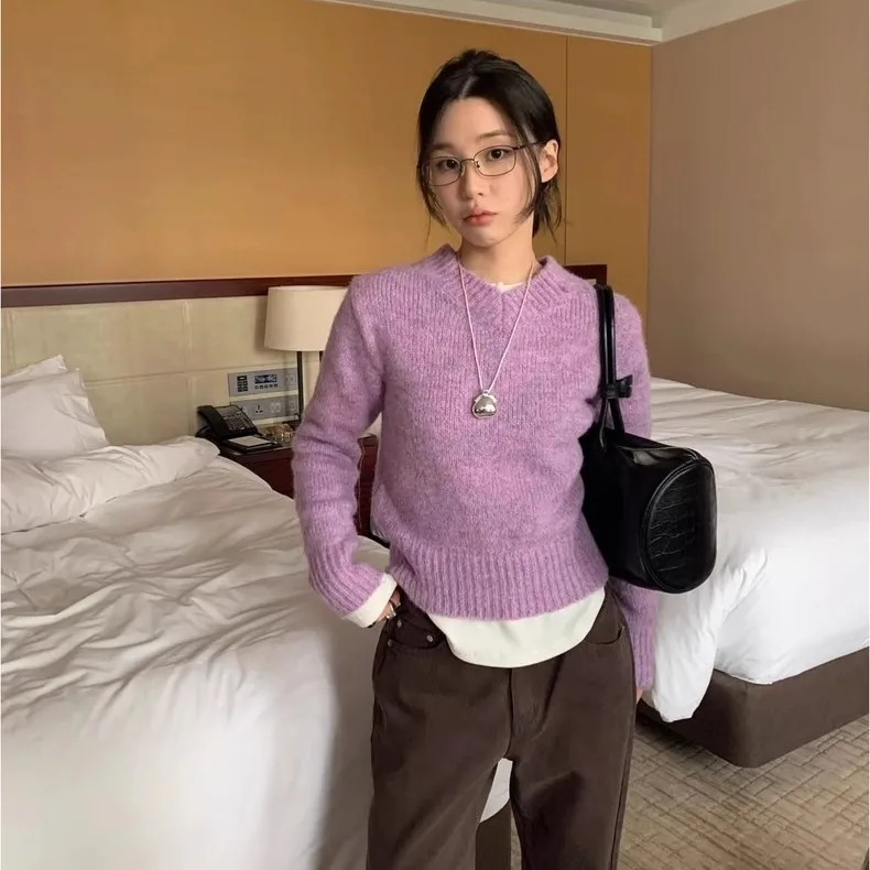 سترة محبوكة أنيقة Smoothood Ba Color Blo V-Ne كل مباراة لخريف 2025 كورية فضفاضة تناسب طويلة Sve #2