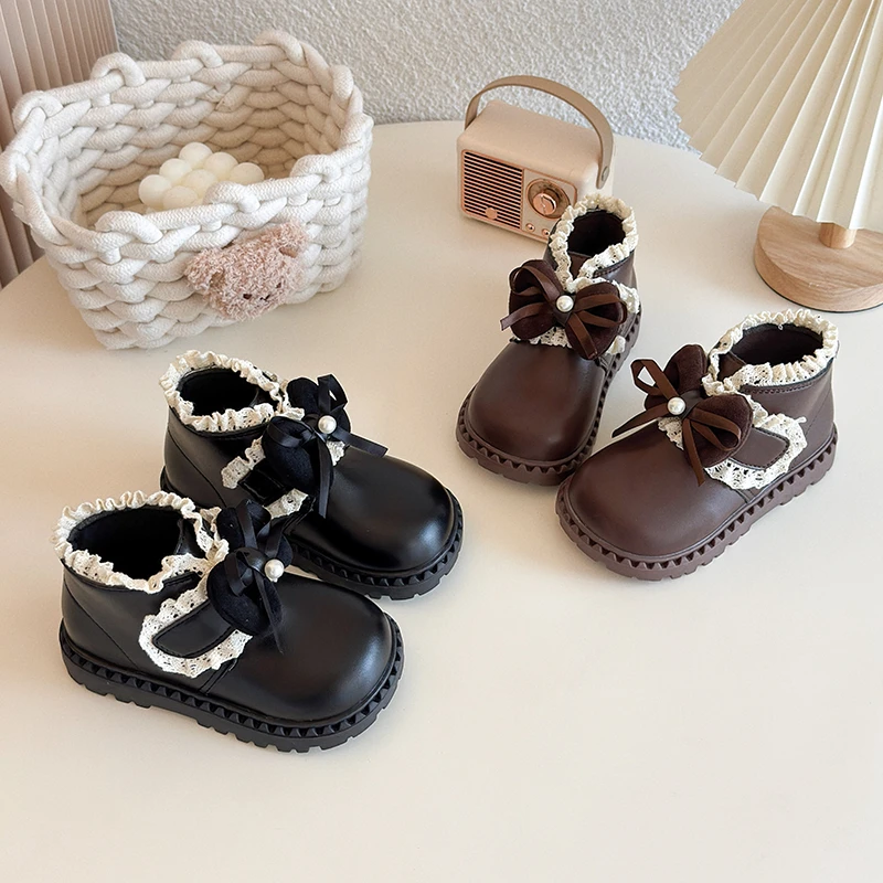 

Новые осенние ботильоны для девочек, милые детские модные кожаные ботинки с рюшами на краях, элегантные детские короткие сапоги принцессы для свадебной вечеринки