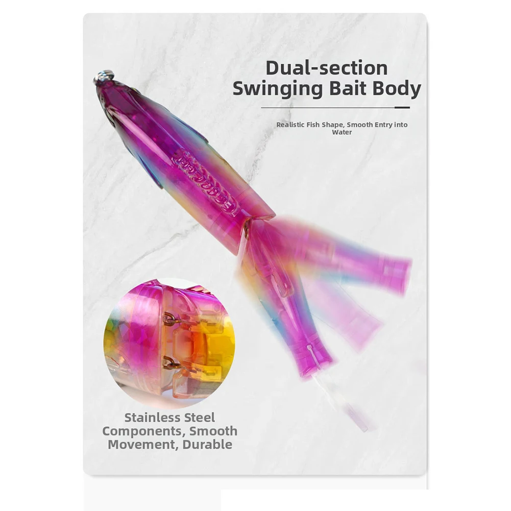 Two Section Hard Bait Fish Lure with Double Section Swinging Body and Elastic Tail Wing for Natural Swimming and Bass Fishing