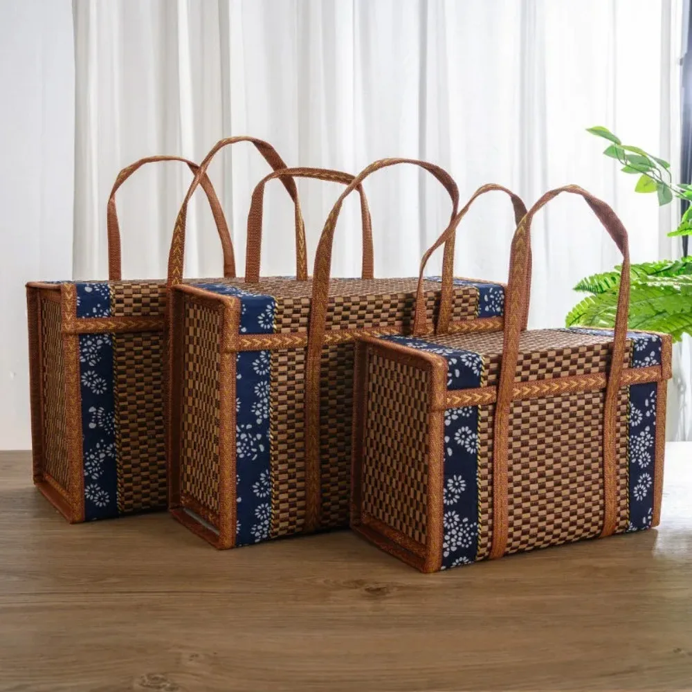 

Bamboo 1Pcs Folding Hand-Woven Camping Moon Cake Storage Basket Gift Box Storage Box Bamboo Products
