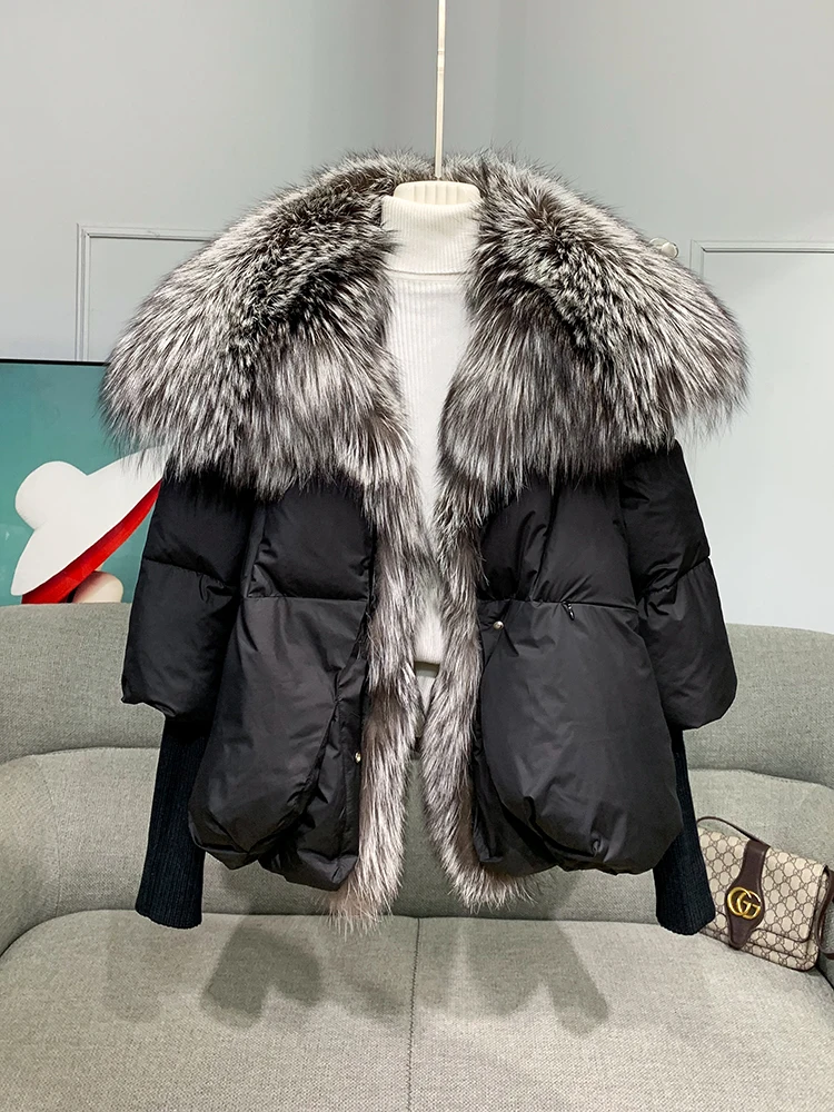 2022 mode Neue Herbst Winter Echt Fox Pelz Kragen Dicken Frauen Warme Mantel 90% Gans Unten Jacke Luxus Outwear Neue weiblichen Mantel